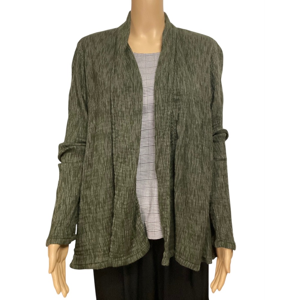 Pure Jill J. Jill Open Front Cardigan L Olive Green Textured Cotton Knit Jacket